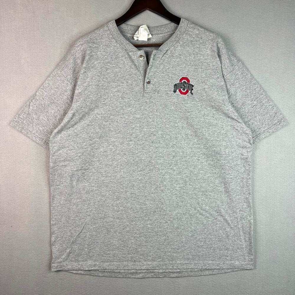 Vintage The Ohio State University Grey Short Sleeve Henley Lee Tee Shirt XXL